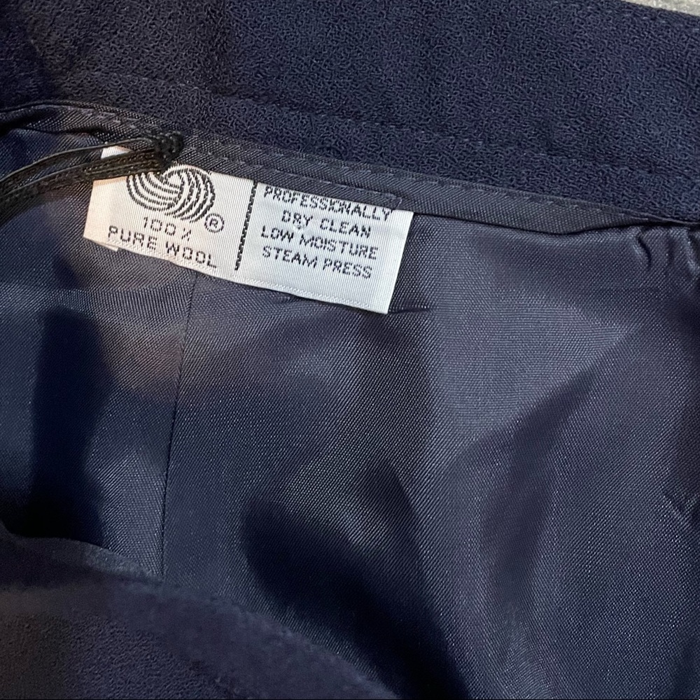 wool navy blue skirt zipper & button back closure size 16 vintage flattering - Picture 6 of 13